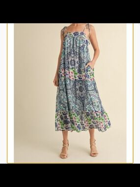 JODIFL Blue, Green & Purple Floral Patchwork Maxi Skirt